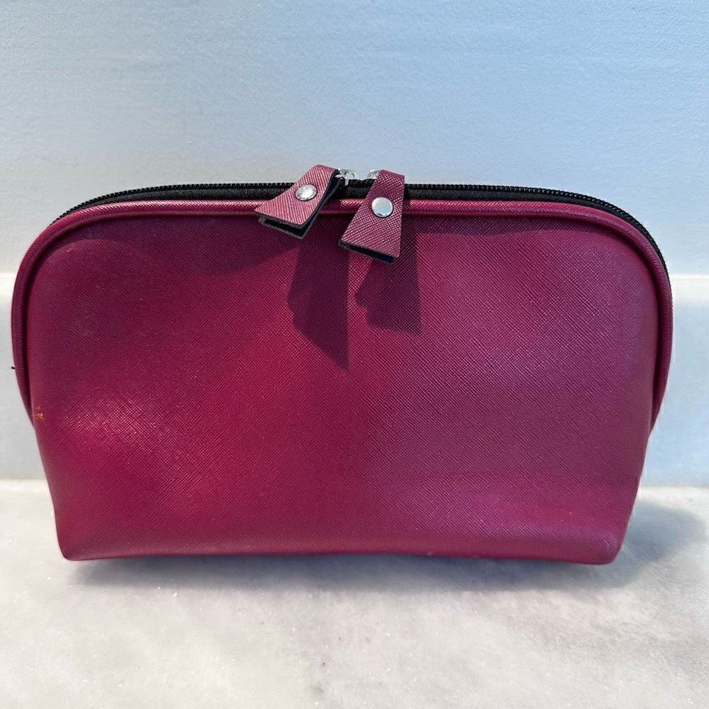 Nordstrom Faux Leather Cosmetic Makeup Clutch Travel Bag W/ Inner Mesh Burgundy